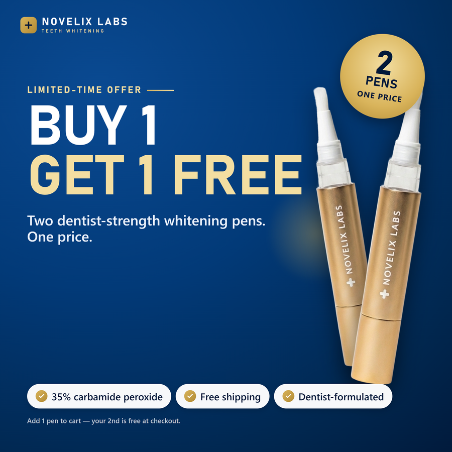 Whiter Teeth in Minutes · Novelix™ Pro Gold Whitening Pen